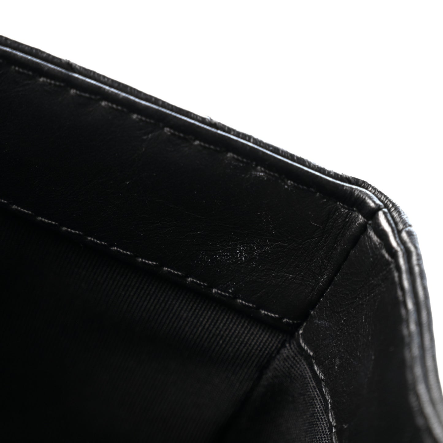 Calfskin Chevron Quilted Top Handle Flap Black