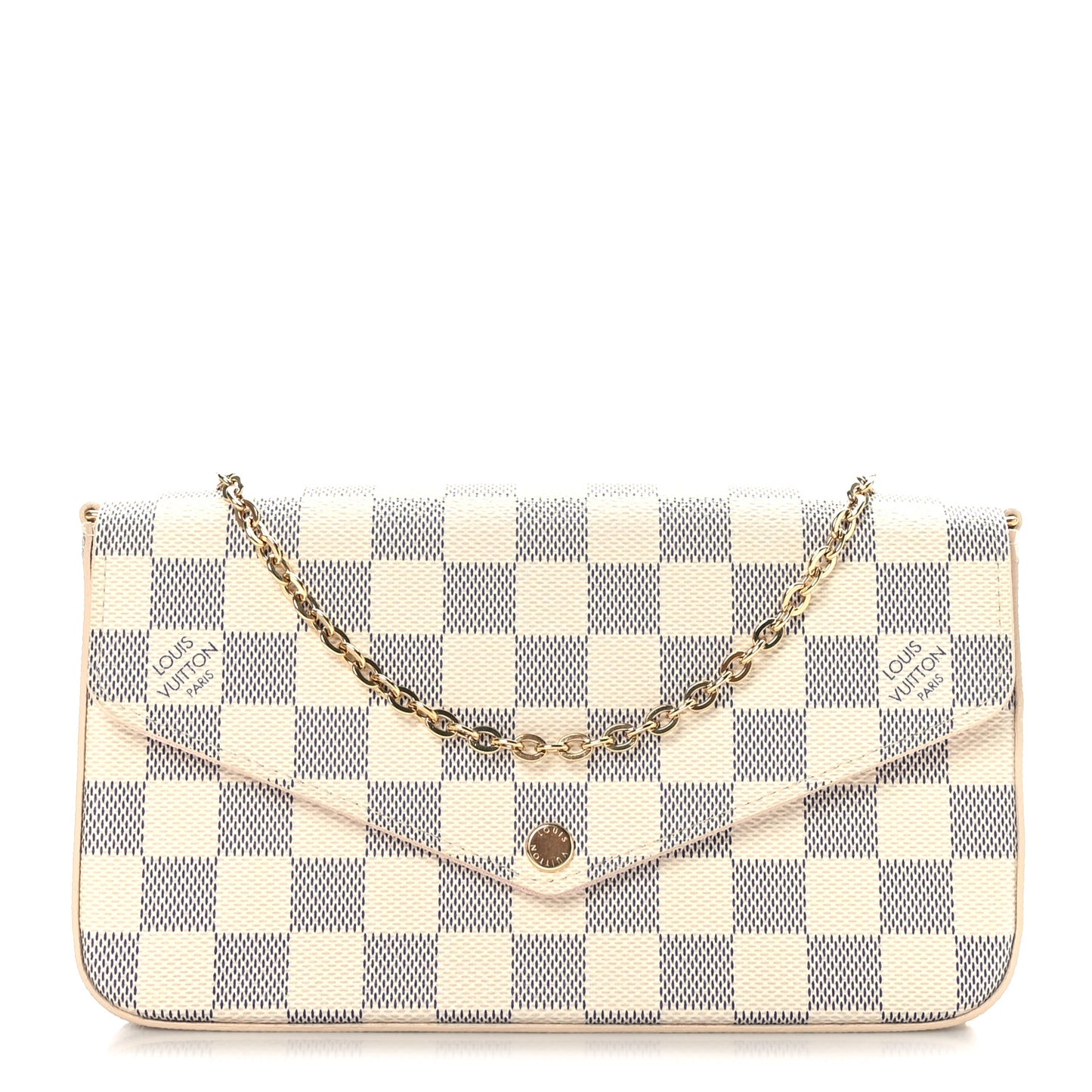 Damier Azur Pochette Felicie Chain Wallet Rose Ballerine