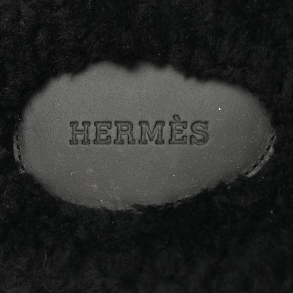 Hermes Calfskin Woolskin Womens Chypre Sandals 41 Black 8 of 9