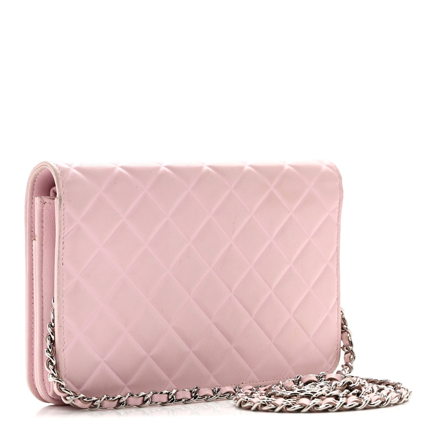 Chanel Lambskin Quilted Diamond CC Wallet On Chain WOC Pink 3 of 12