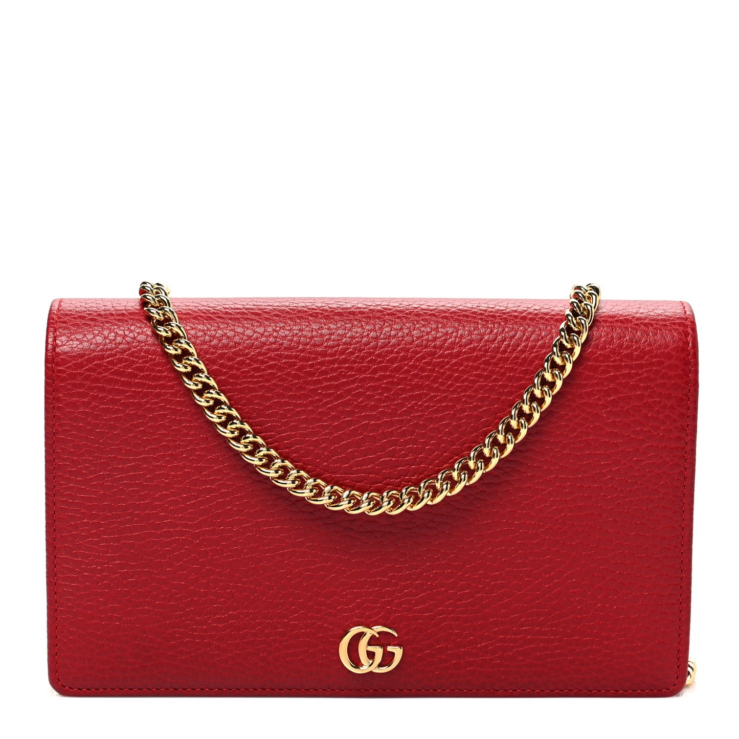Dollar Calfskin Mini GG Marmont Chain Wallet Hibiscus Red