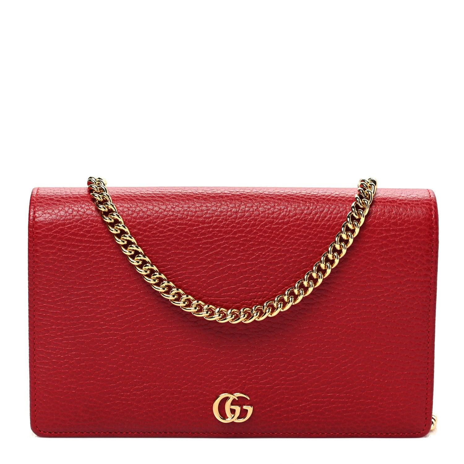 Gucci Dollar Calfskin Mini GG Marmont Chain Wallet Hibiscus Red 1 of 9