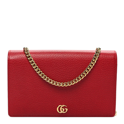 Gucci Dollar Calfskin Mini GG Marmont Chain Wallet Hibiscus Red 1 of 9