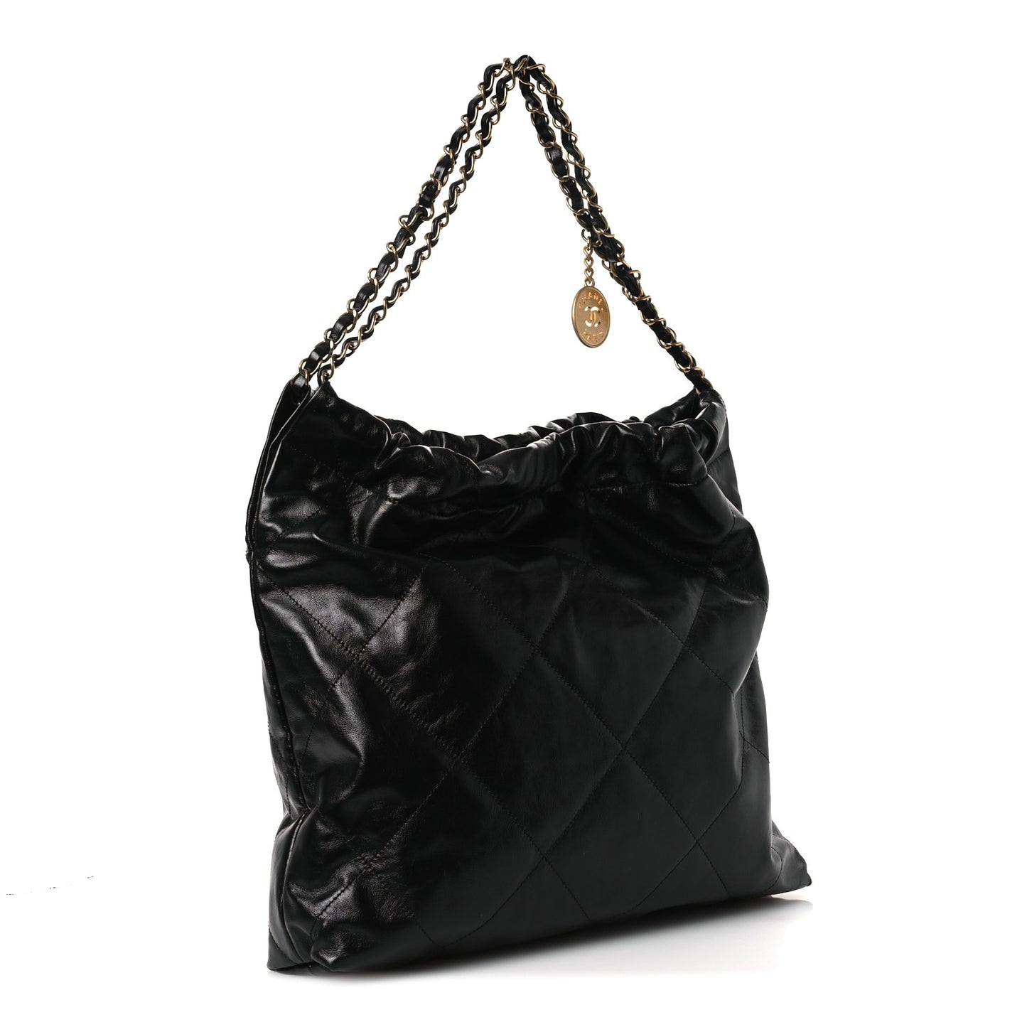 Shiny Calfskin Quilted Chanel 22 Black White