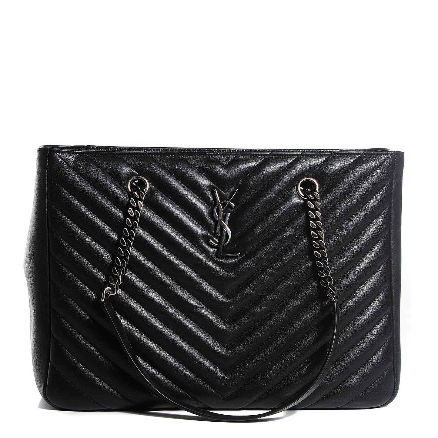 Sheepskin Matelasse Chevron Large Classic Monogram Shopper Black