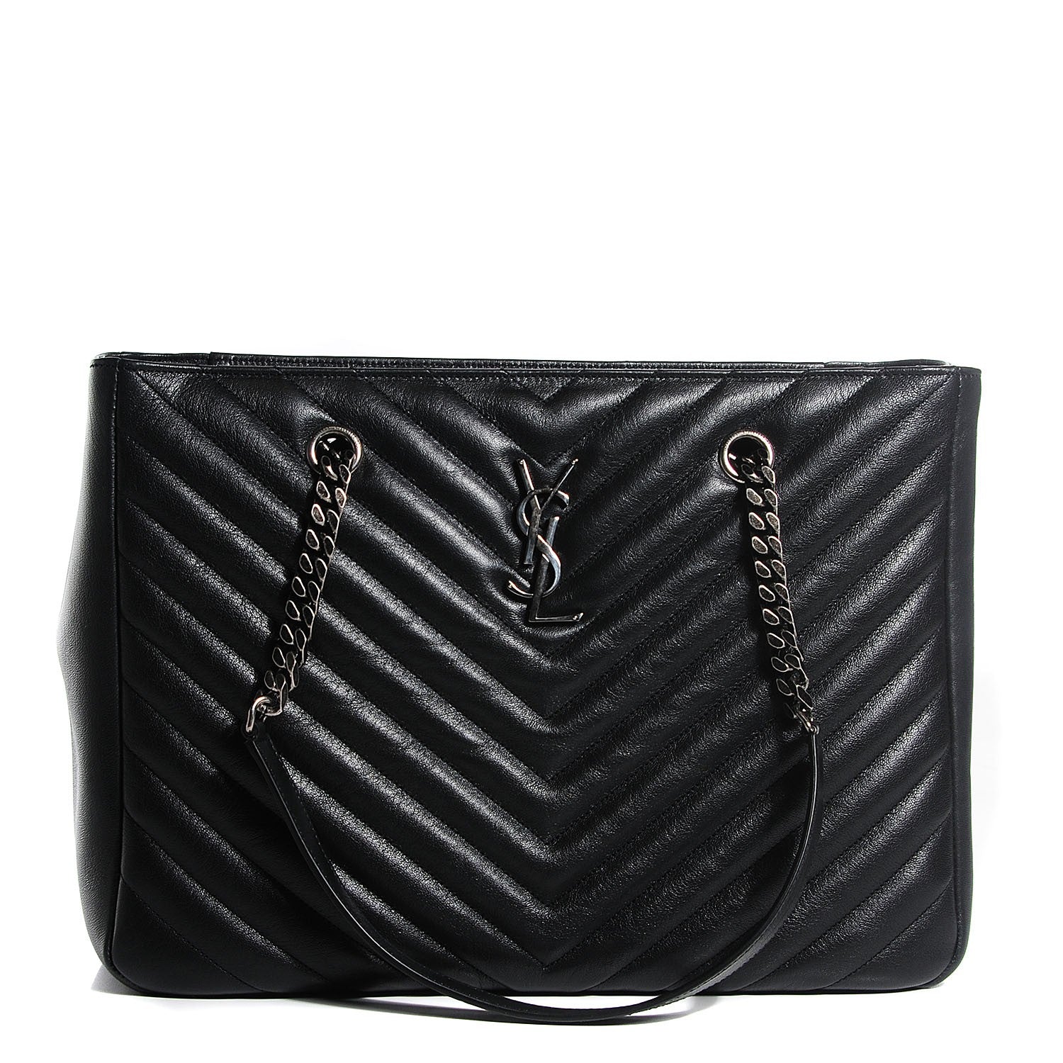 Saint Laurent Sheepskin Matelasse Chevron Large Classic Monogram Shopper Black 1 of 8