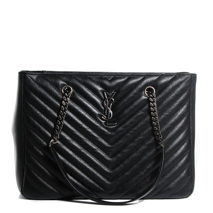 Saint Laurent Sheepskin Matelasse Chevron Large Classic Monogram Shopper Black 1 of 8