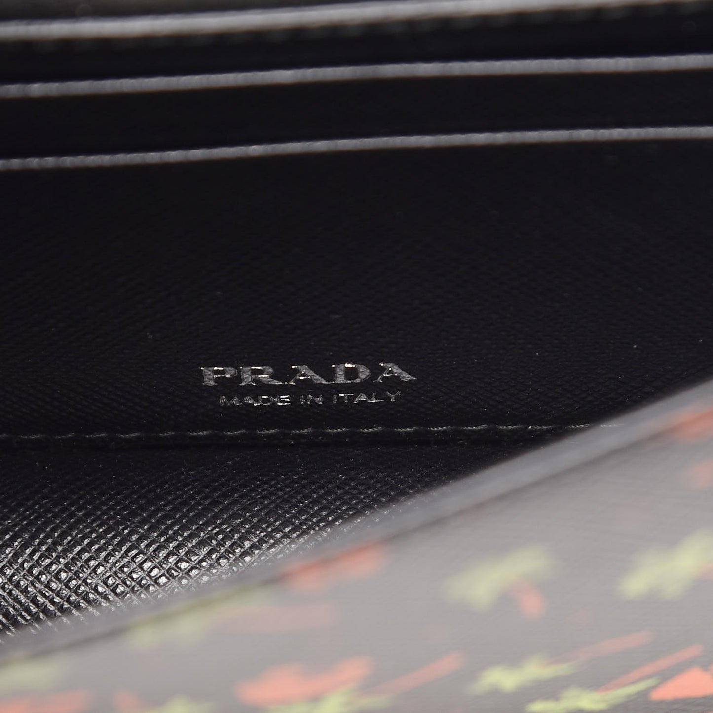 Saffiano Palm Tree Print Chain Wallet Black