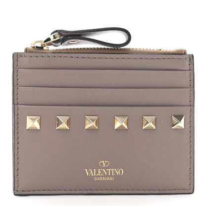 Valentino Garavani Vitello Rockstud Card Holder With Zipper Poudre 1 of 6