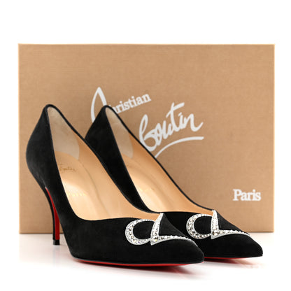 Christian Louboutin Suede Strass CL Pumps 38 Black Silver 2 of 8