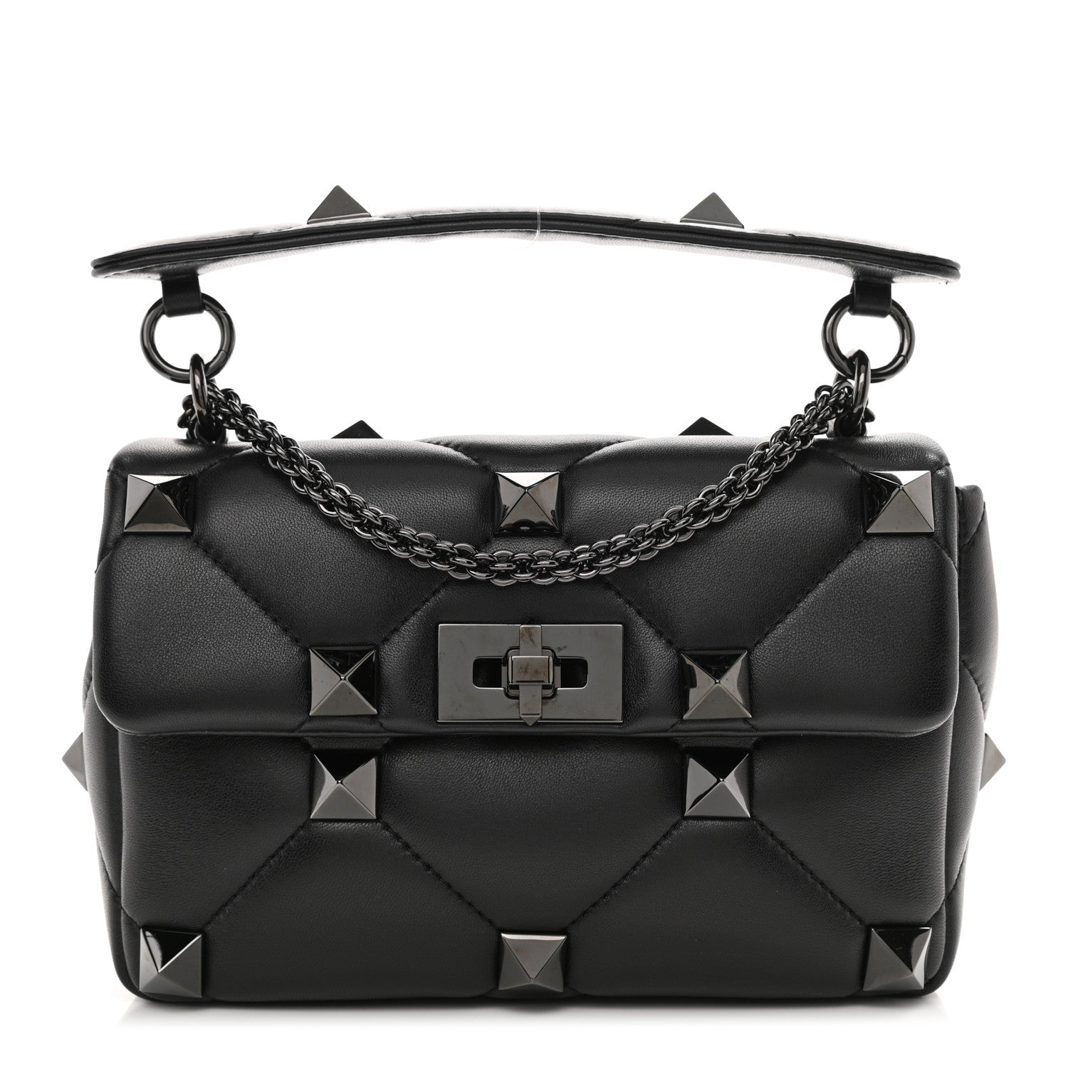Valentino Garavani Nappa Monochrome Medium Roman Stud Shoulder Bag Black 1 of 7