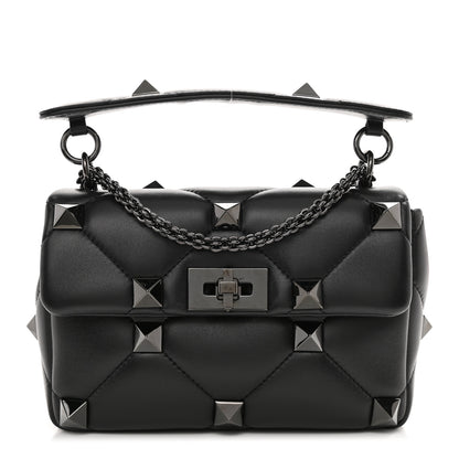 Valentino Garavani Nappa Monochrome Medium Roman Stud Shoulder Bag Black 1 of 7
