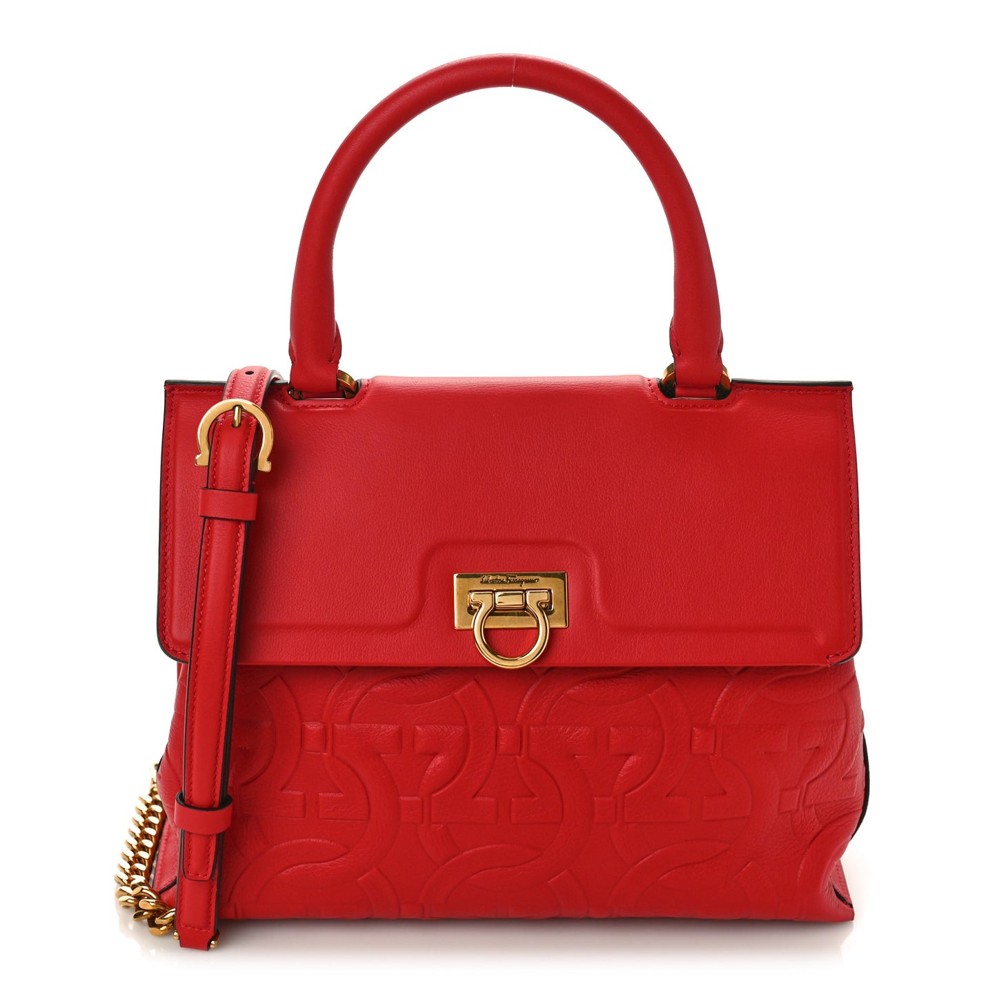 Calfskin Gancini Embossed Trifolio Top Handle Bag Lipstick