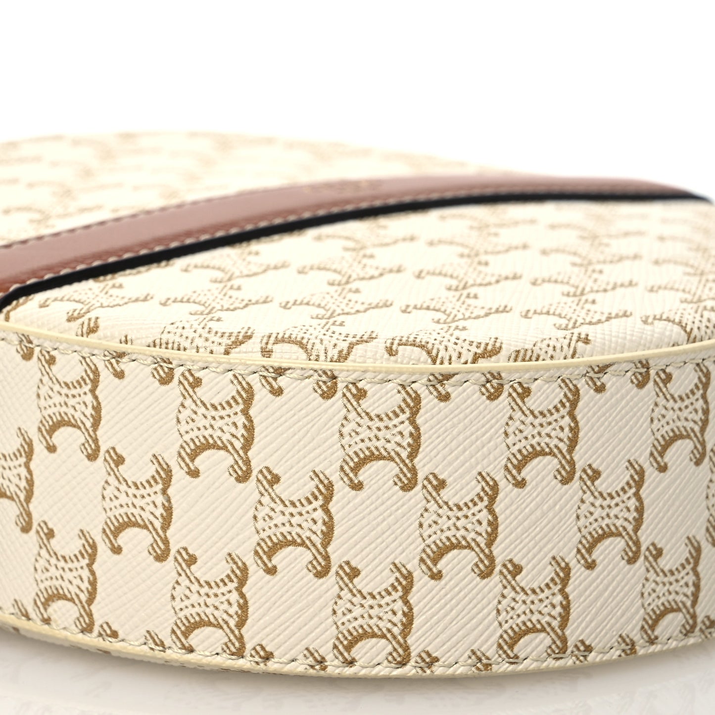 Lambskin Triomphe Canvas Round Purse On Strap White Tan