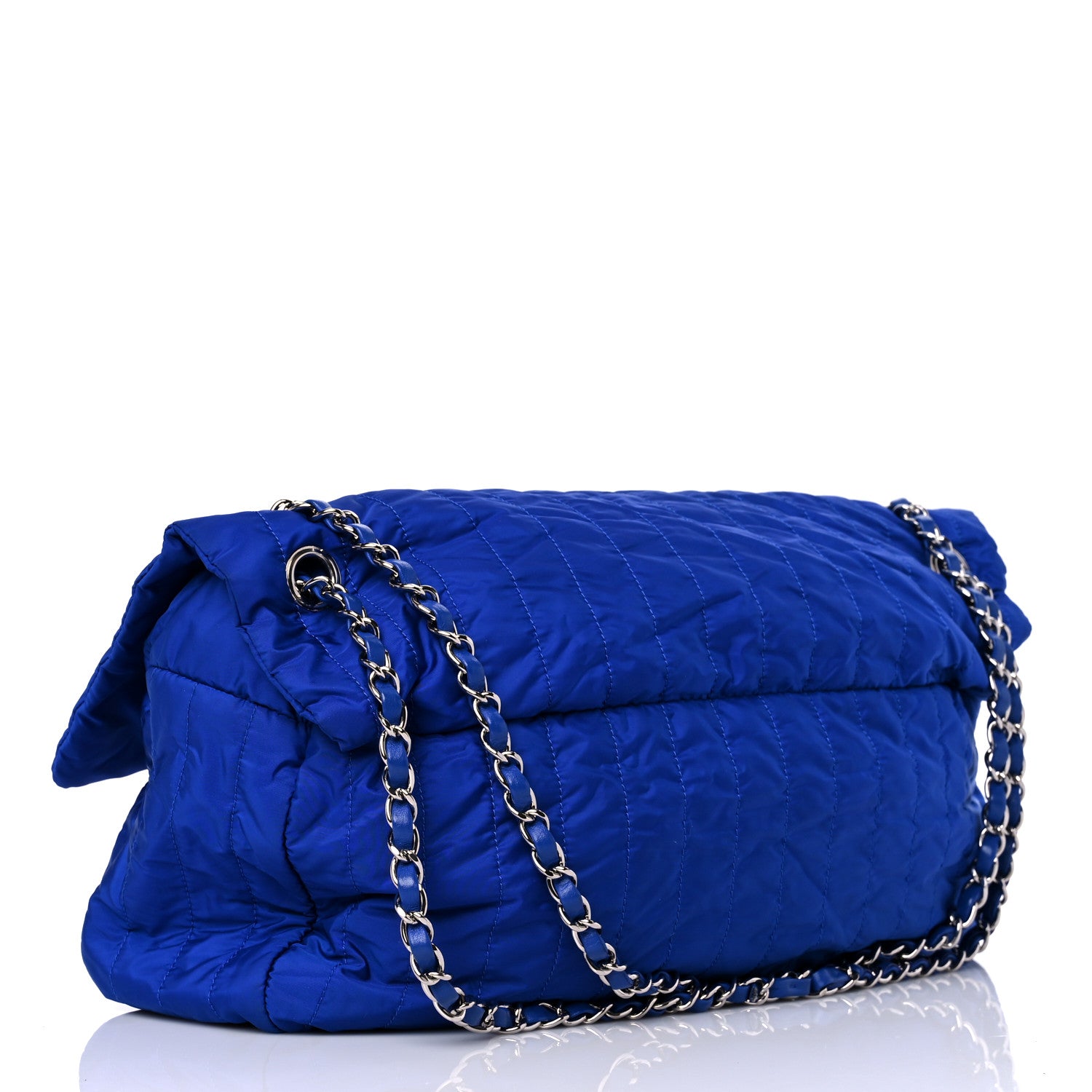 Chanel Nylon Vertical Quilted Jumbo Flap Cobalt Blue 4 of 10