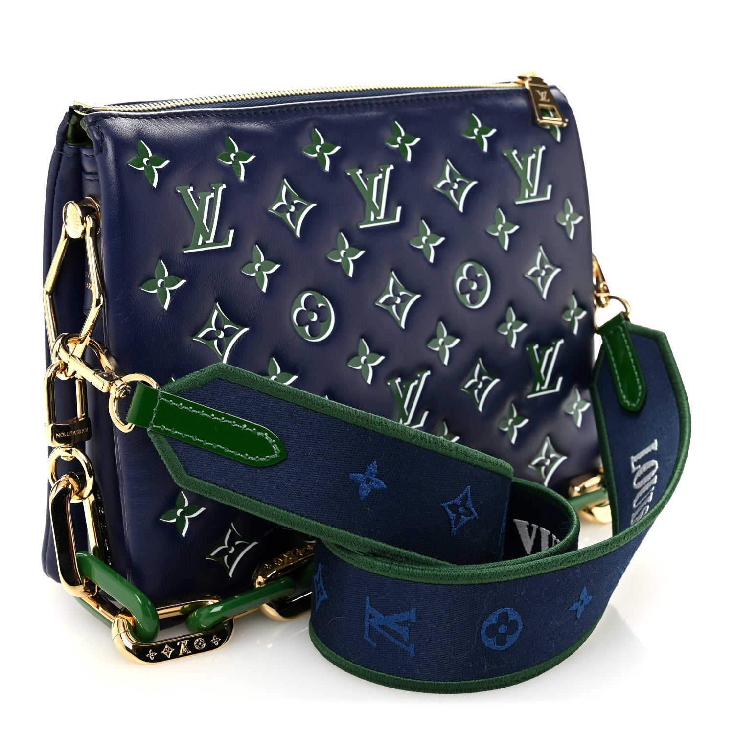 Louis Vuitton Lambskin Embossed Monogram Coussin PM Blue Green