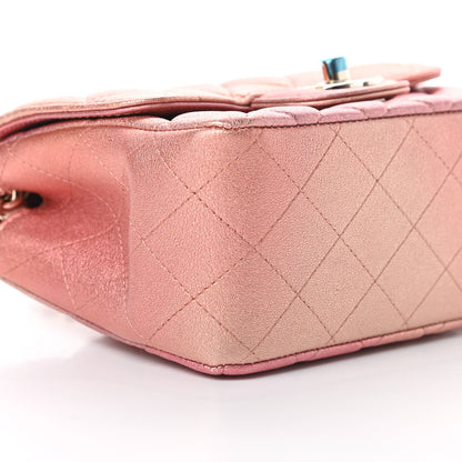 Chanel Metallic Lambskin Quilted Ombre Mini Square Flap Pink 9 of 11