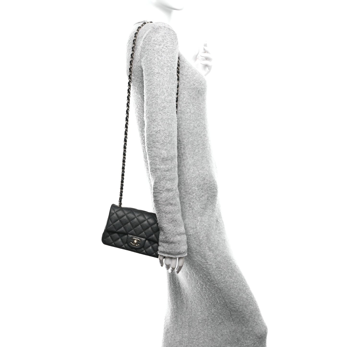 Iridescent Caviar Quilted Mini Rectangular Flap Charcoal