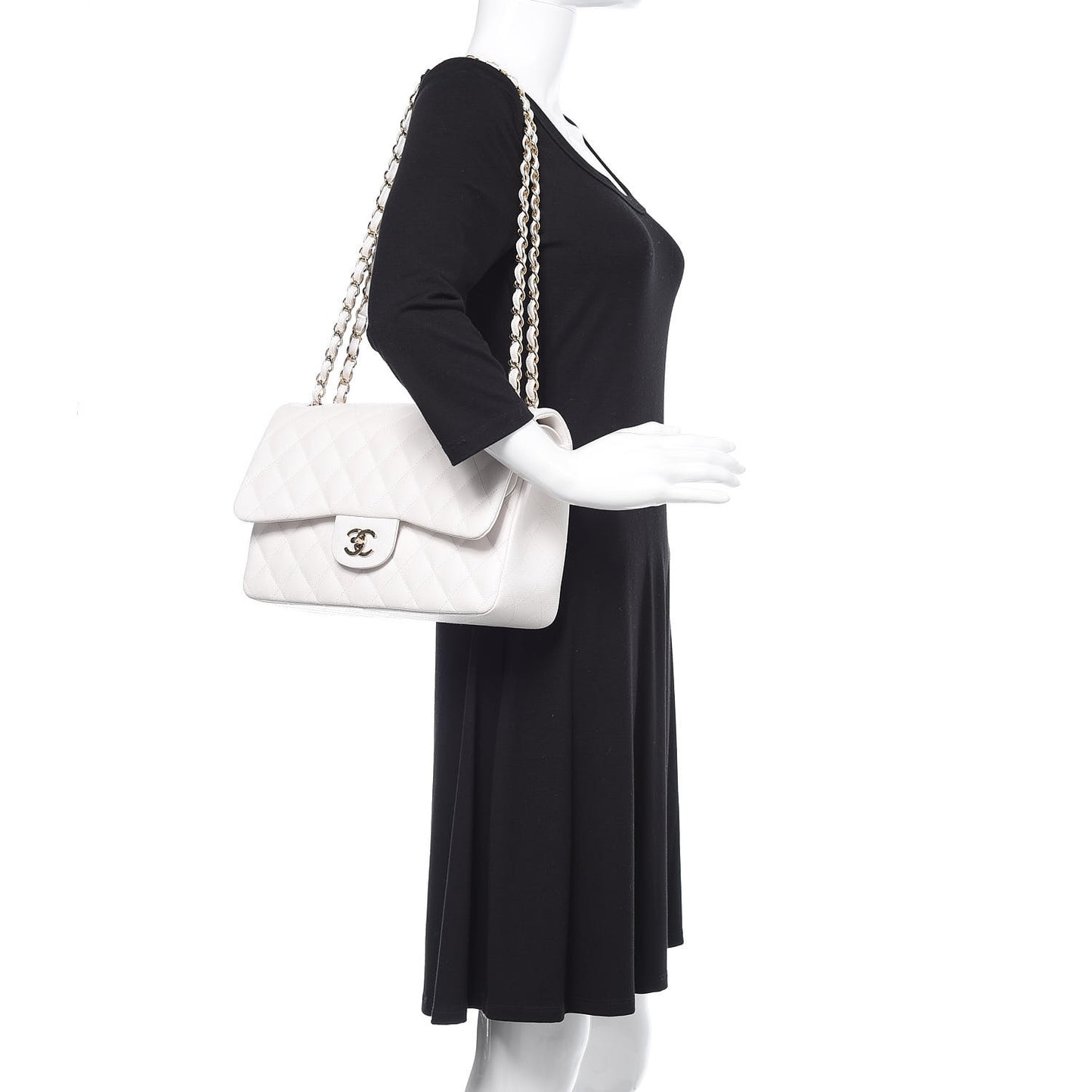Caviar Quilted Jumbo Double Flap White