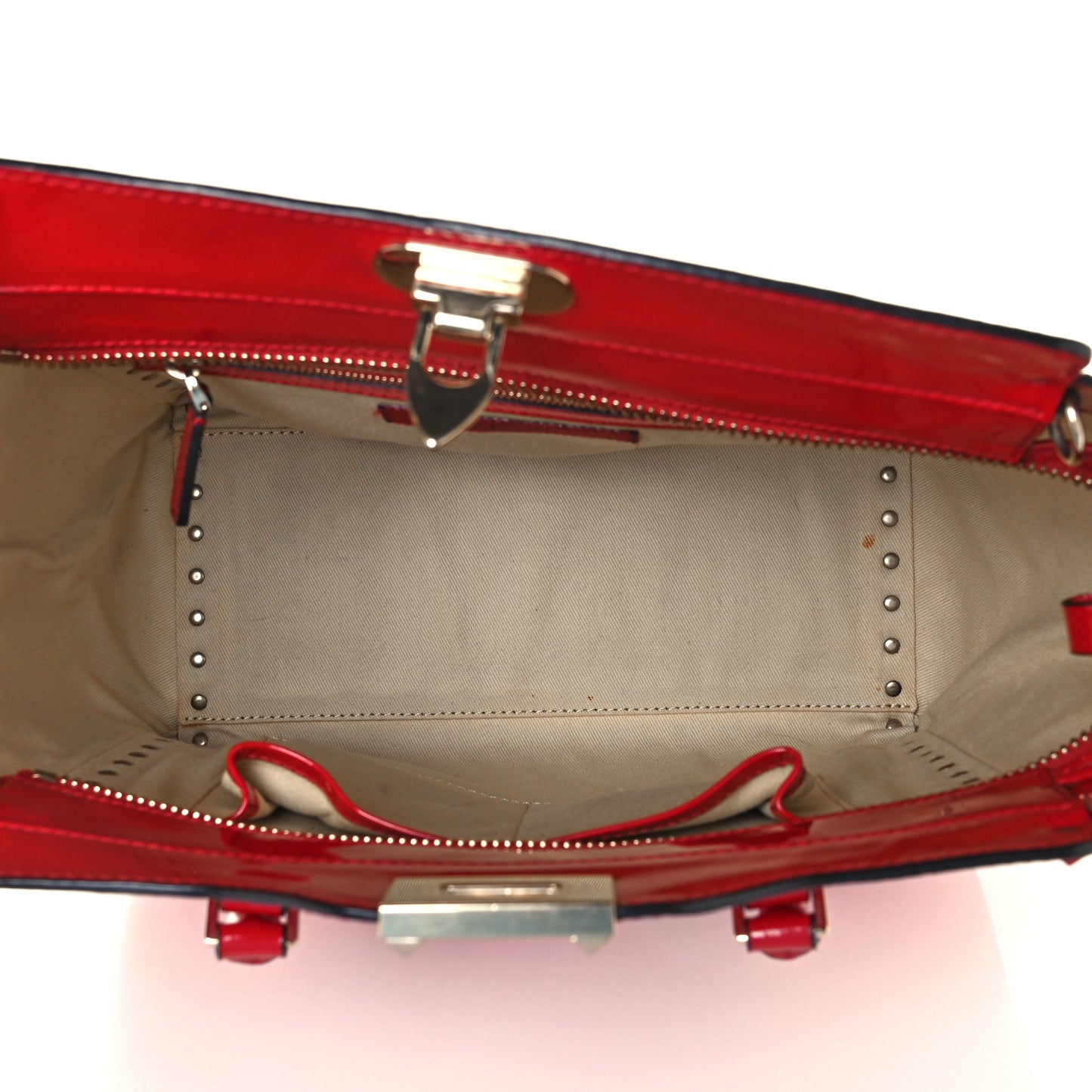 Patent Monochrome Rockstud Double Handle Tote Rosso Valentino