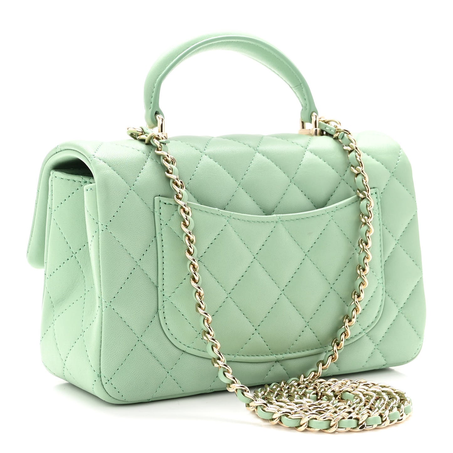 Lambskin Quilted Mini Top Handle Rectangular Flap Light Green