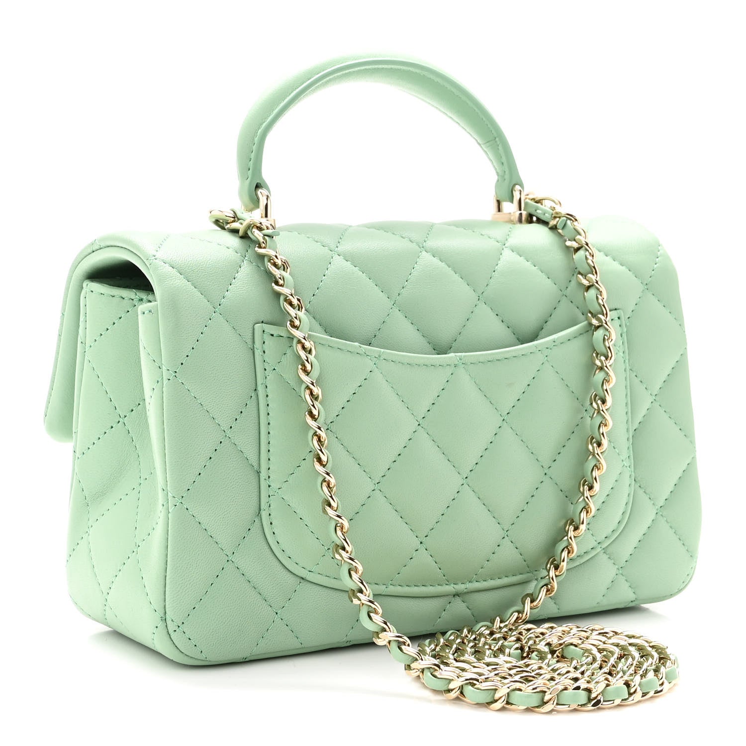 Chanel Lambskin Quilted Mini Top Handle Rectangular Flap Light Green 3 of 12