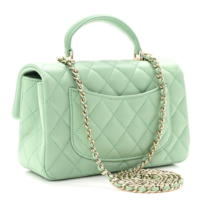 Chanel Lambskin Quilted Mini Top Handle Rectangular Flap Light Green 3 of 12
