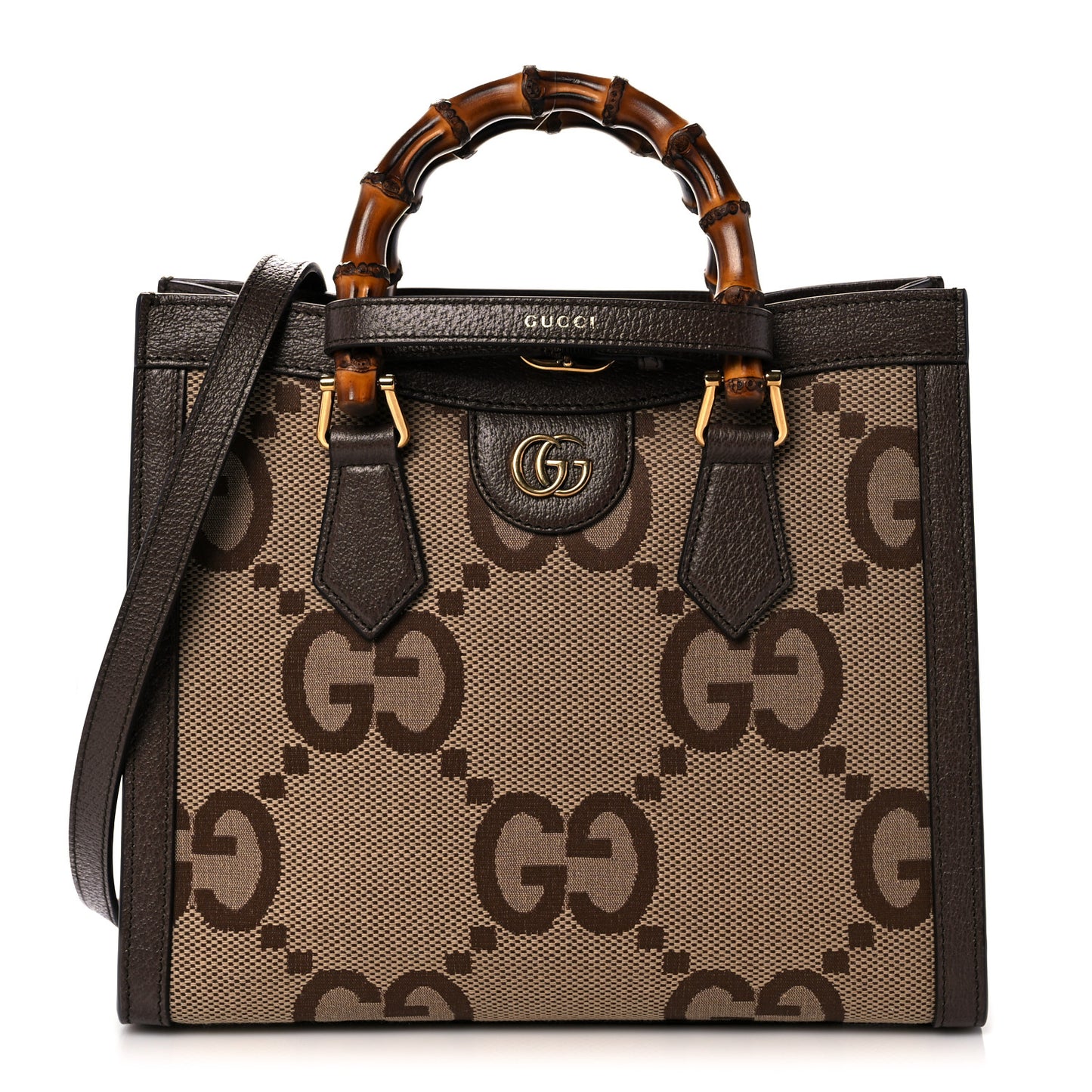 Monogram Jumbo GG Textured Dollar Calfskin Small Diana Tote Bag Camel Ebony New Acero