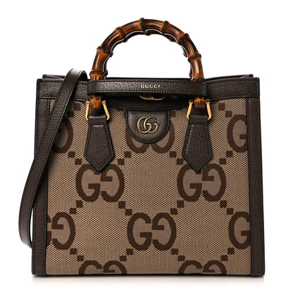 Gucci Monogram Jumbo GG Textured Dollar Calfskin Small Diana Tote Bag Camel Ebony New Acero 1 of 10