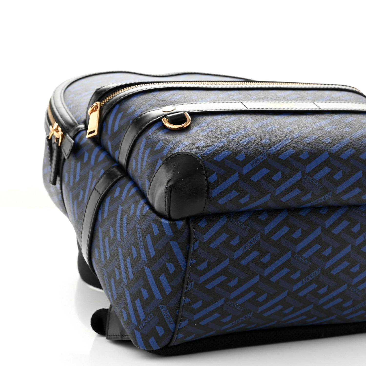 Versace Coated Canvas Calfskin La Greca Signature Backpack Black Blue 8 of 9