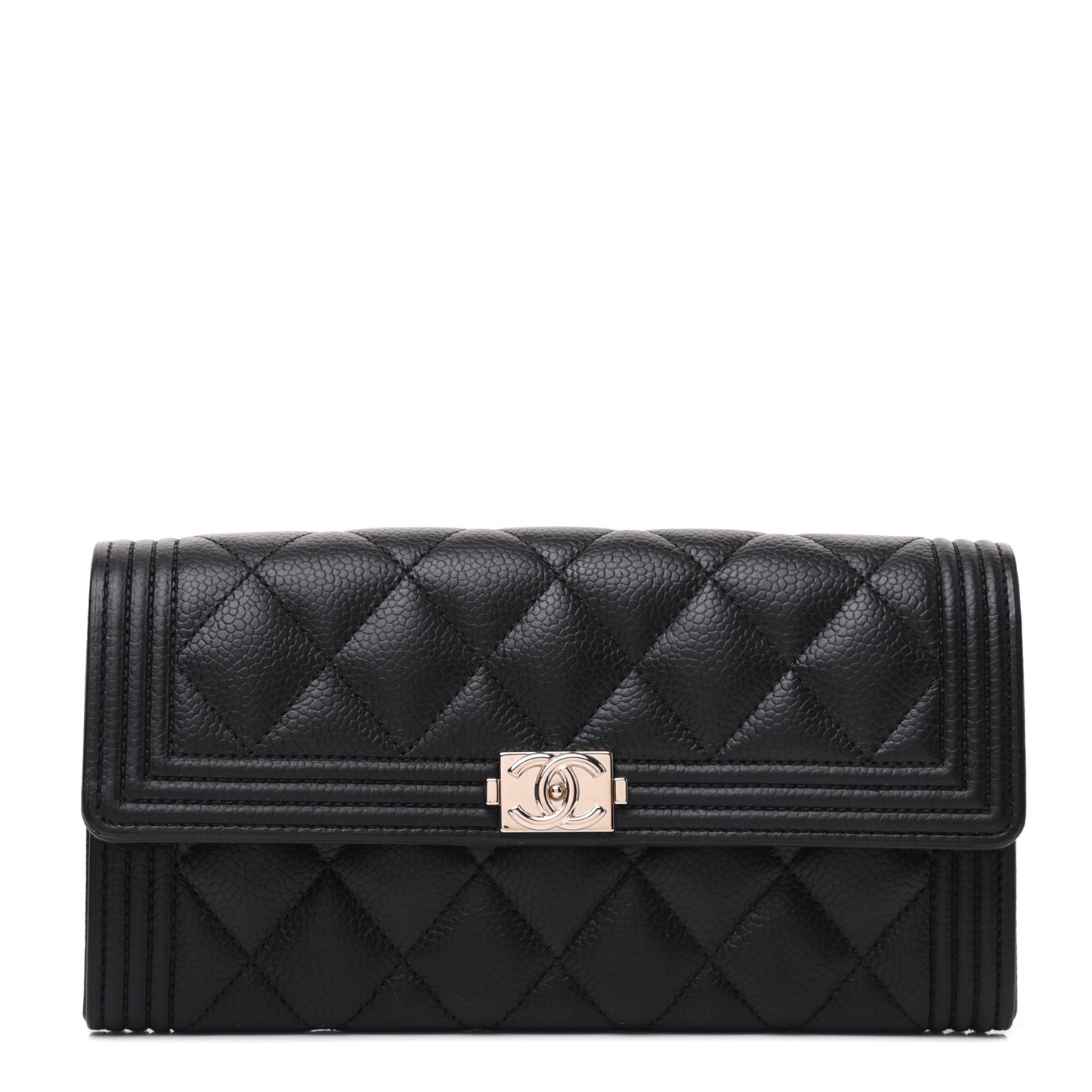 Caviar Quilted Long Boy Flap Wallet Blackiar Quilted Boy Flap Wallet Black