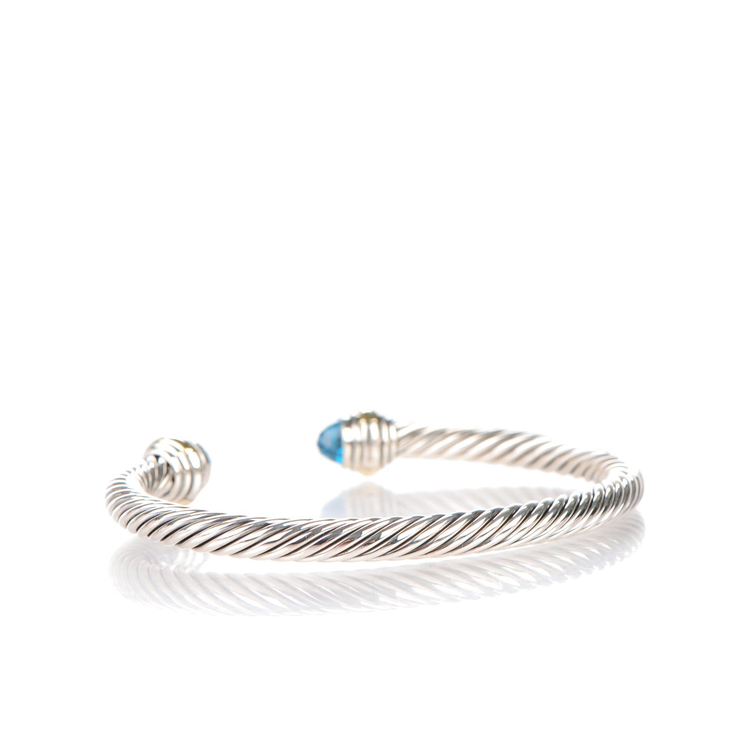 David Yurman Sterling Silver 14K Yellow Gold Blue Topaz 5mm Cable Classics Bracelet 3 of 6