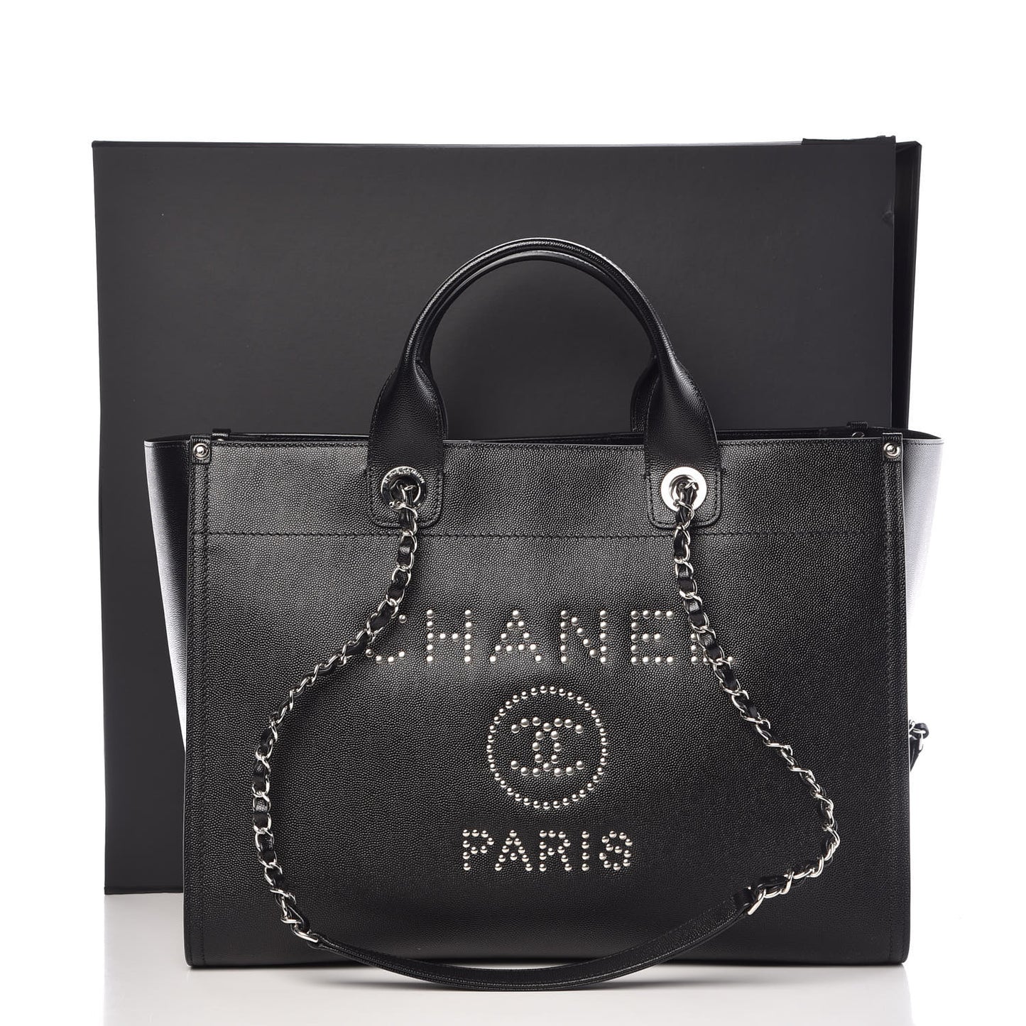Caviar Medium Studded Deauville Tote Black