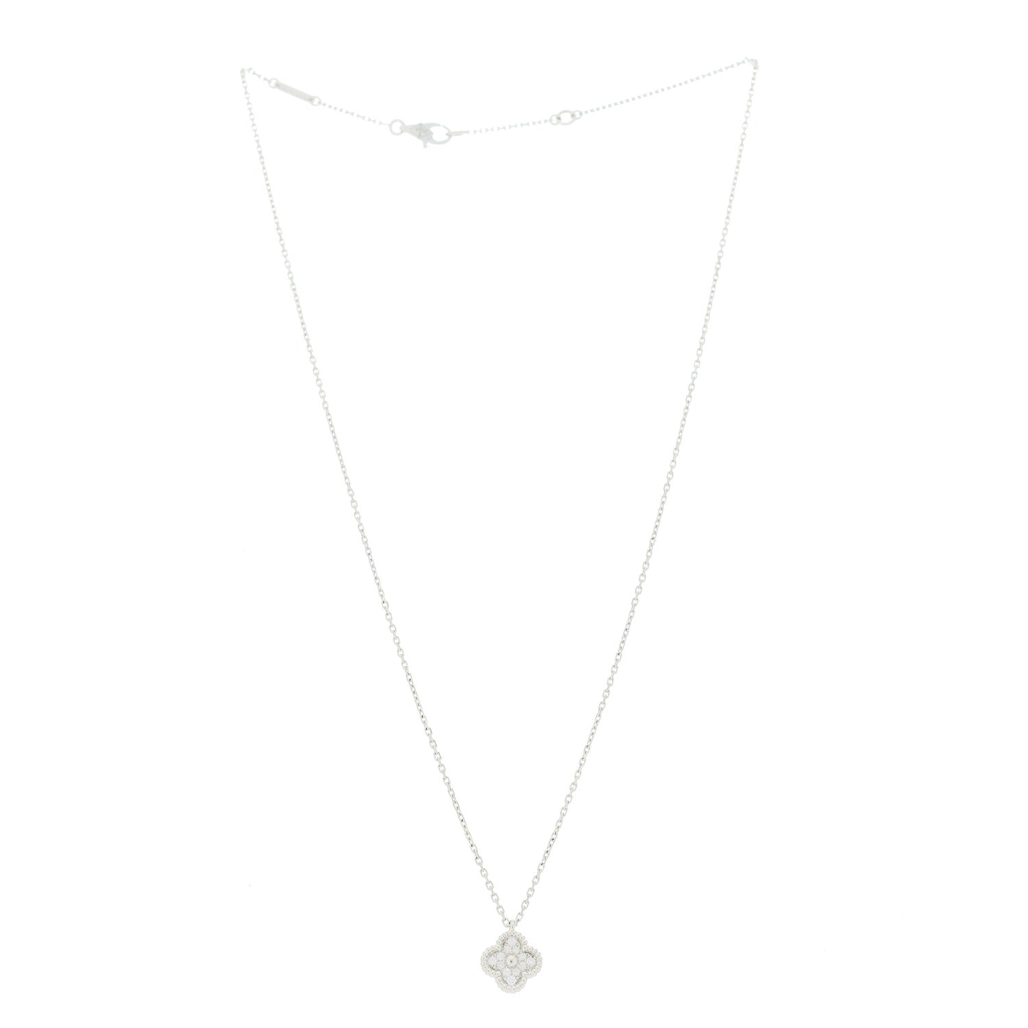 Van Cleef & Arpels 18K White Gold Diamond Sweet Alhambra Pendant Necklace 3 of 5