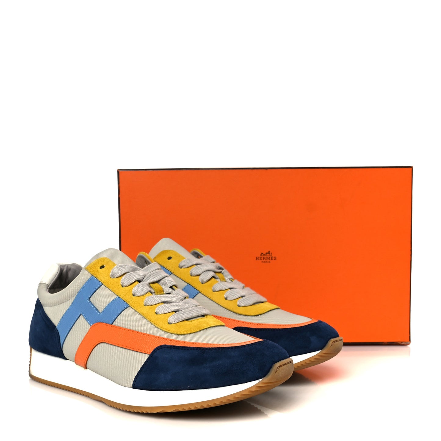 Suede Goatskin Technical Canvas Epsom Mens Chris Sneakers 44.5 Gris Multicolor