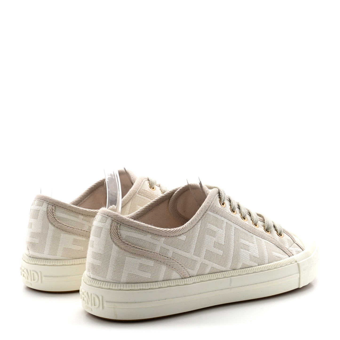 Tessuto Jacquard FF Womens Domino Low Top Sneakers 37 Avorio Tortora