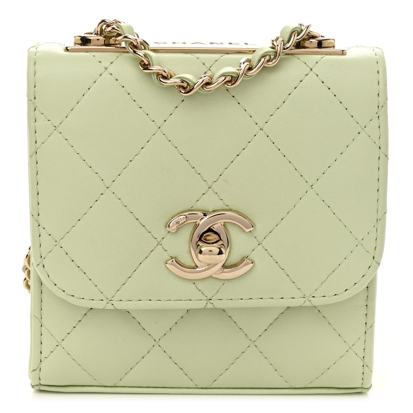 Lambskin Quilted Mini Trendy CC Chain Wallet Sea Green