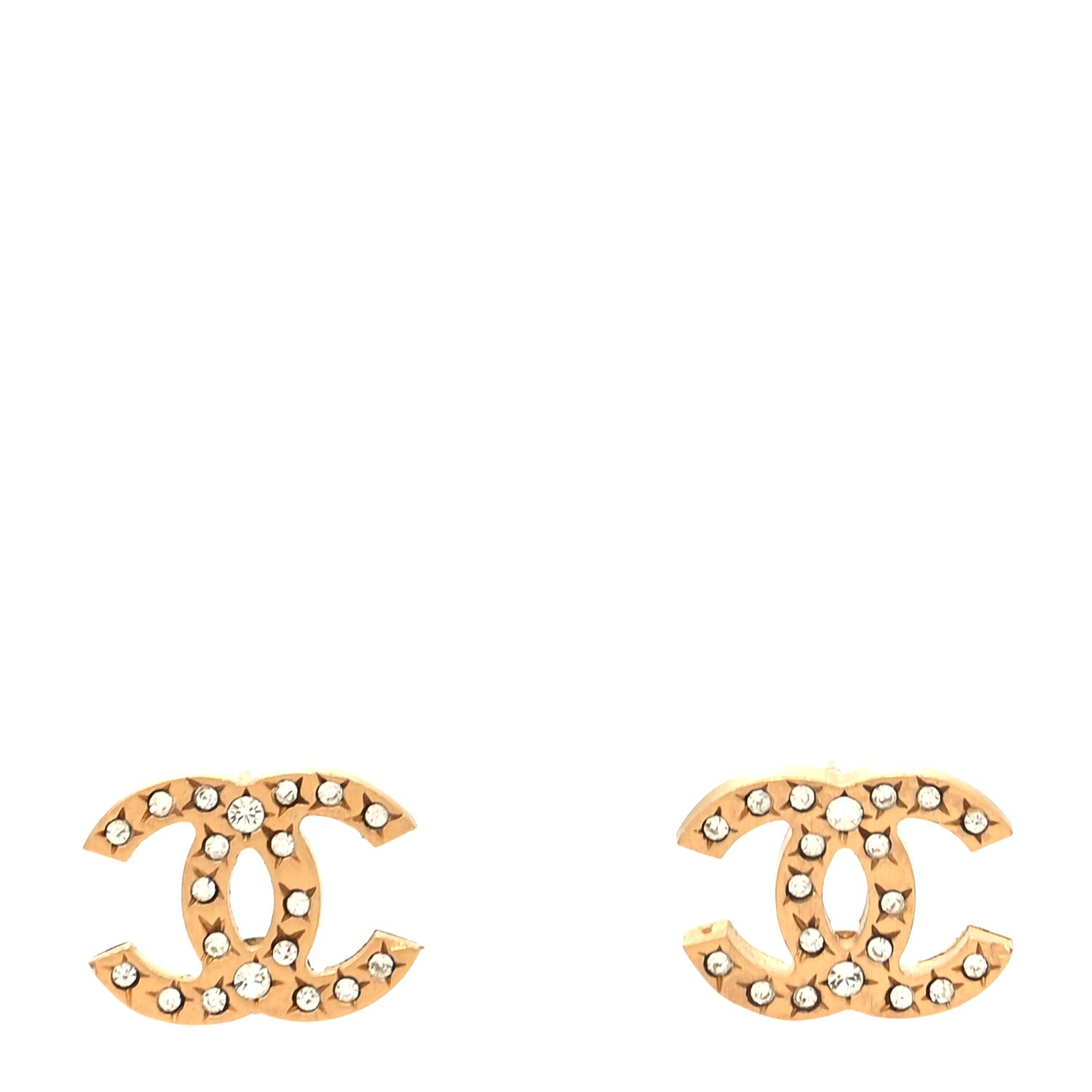 Chanel Metal Crystal CC Earrings Gold 1 of 4