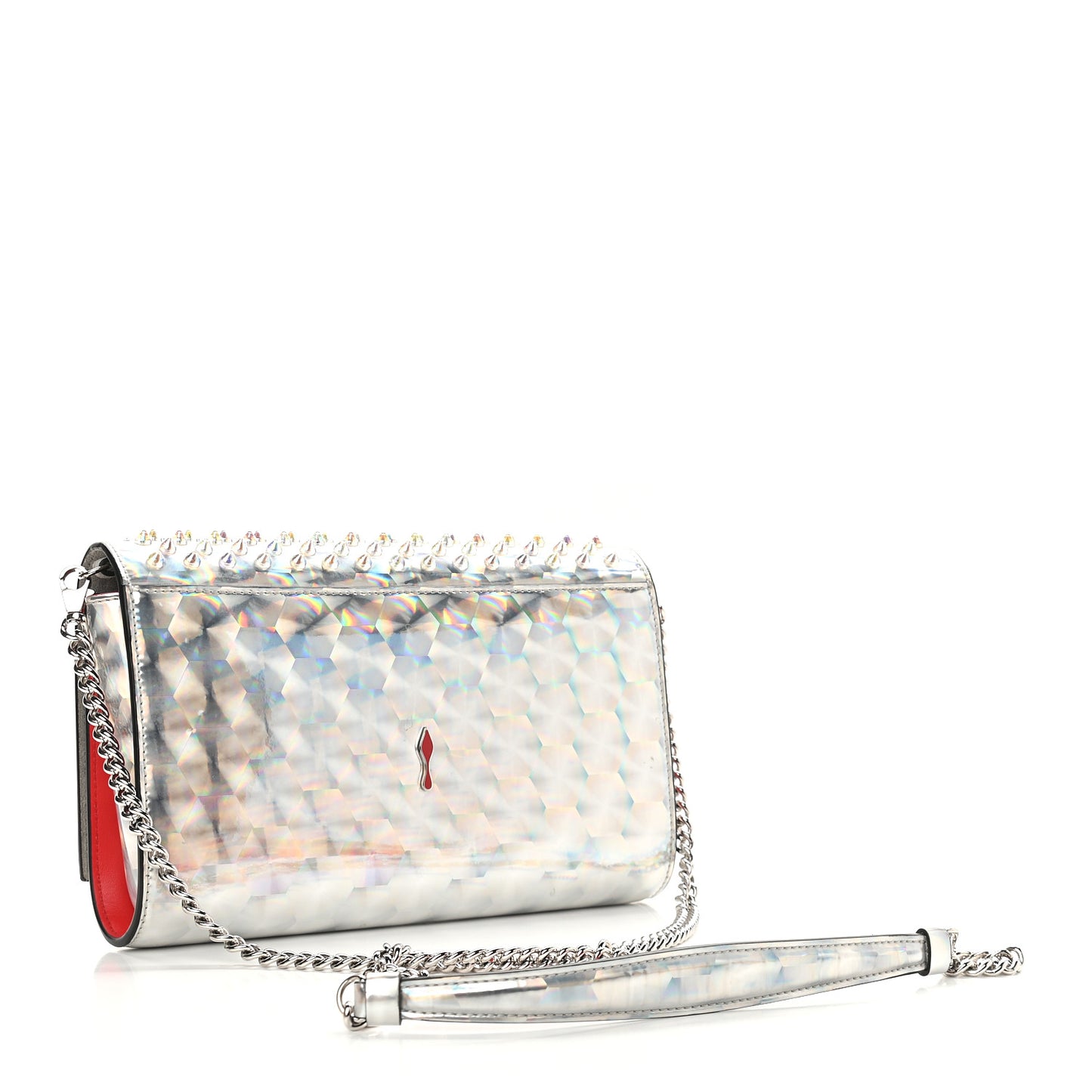Metallic Calfskin Spikes Paloma Clutch Silver