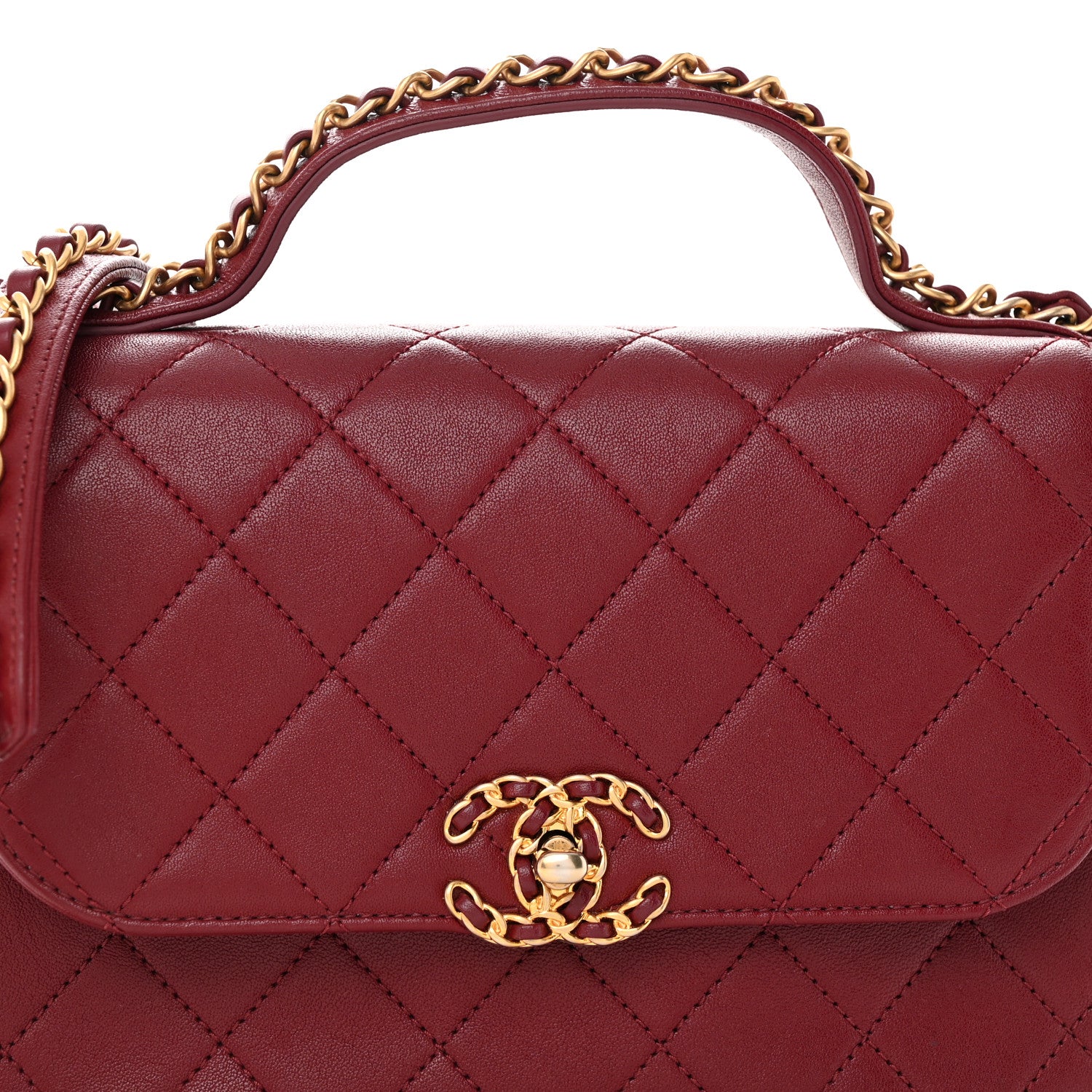 Chanel Lambskin Quilted Chain Infinity Top Handle Flap Burgundy 8 of 13