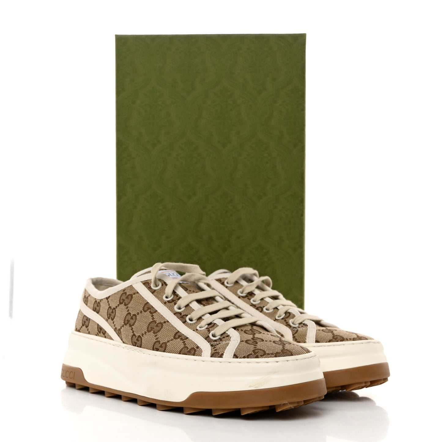 GG Monogram Womens 1977 Tennis Platform 52mm Sneakers 40 Beige Ebony Mystic White