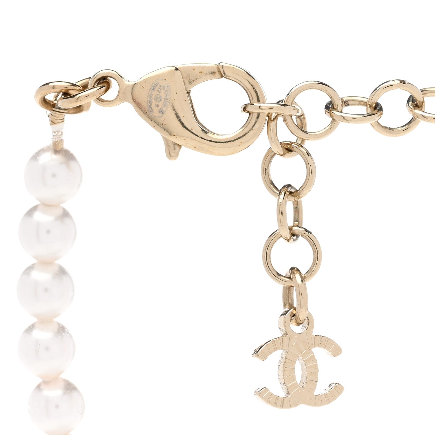 Calfskin Pearl Metal CC Bow Choker Necklace Gold White Black