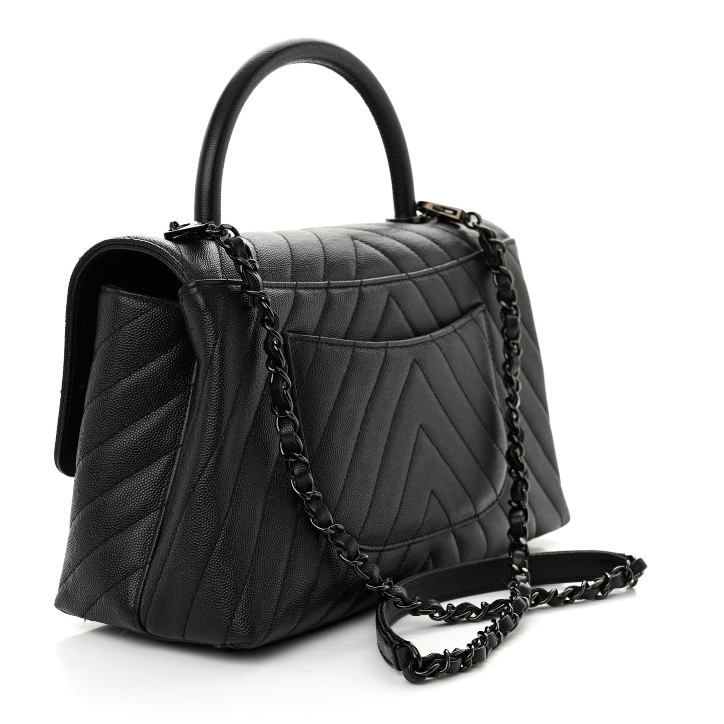 Caviar Chevron Quilted Small Coco Handle Flap So Black