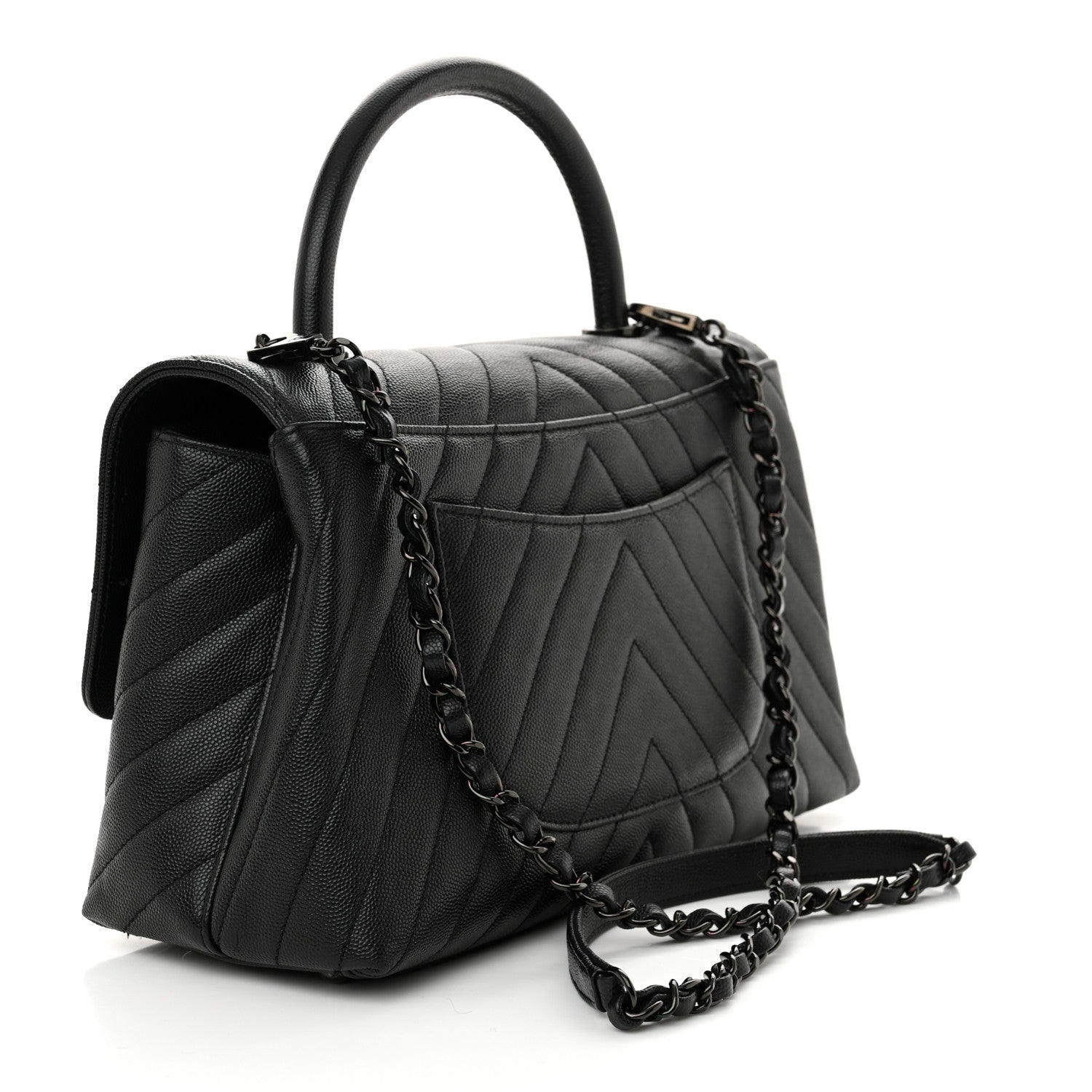 Chanel Caviar Chevron Quilted Small Coco Handle Flap So Black 3 of 9