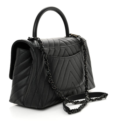 Chanel Caviar Chevron Quilted Small Coco Handle Flap So Black 3 of 9
