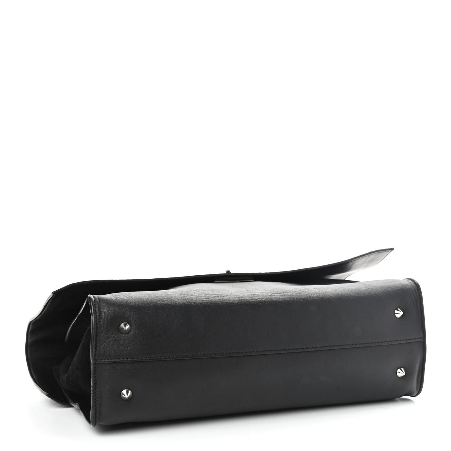 Calfskin Crocodile Embossed Medium Shark Lock Satchel Black