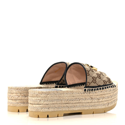 Gucci Monogram Matelasse Diagonal GG Marmont Platform Espadrille Slide Sandals 36 Beige Ebony Black 4 of 9