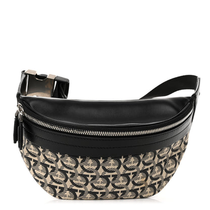 Salvatore Ferragamo Gancini Monogram Calfskin Waist Bag Black Beige 1 of 9