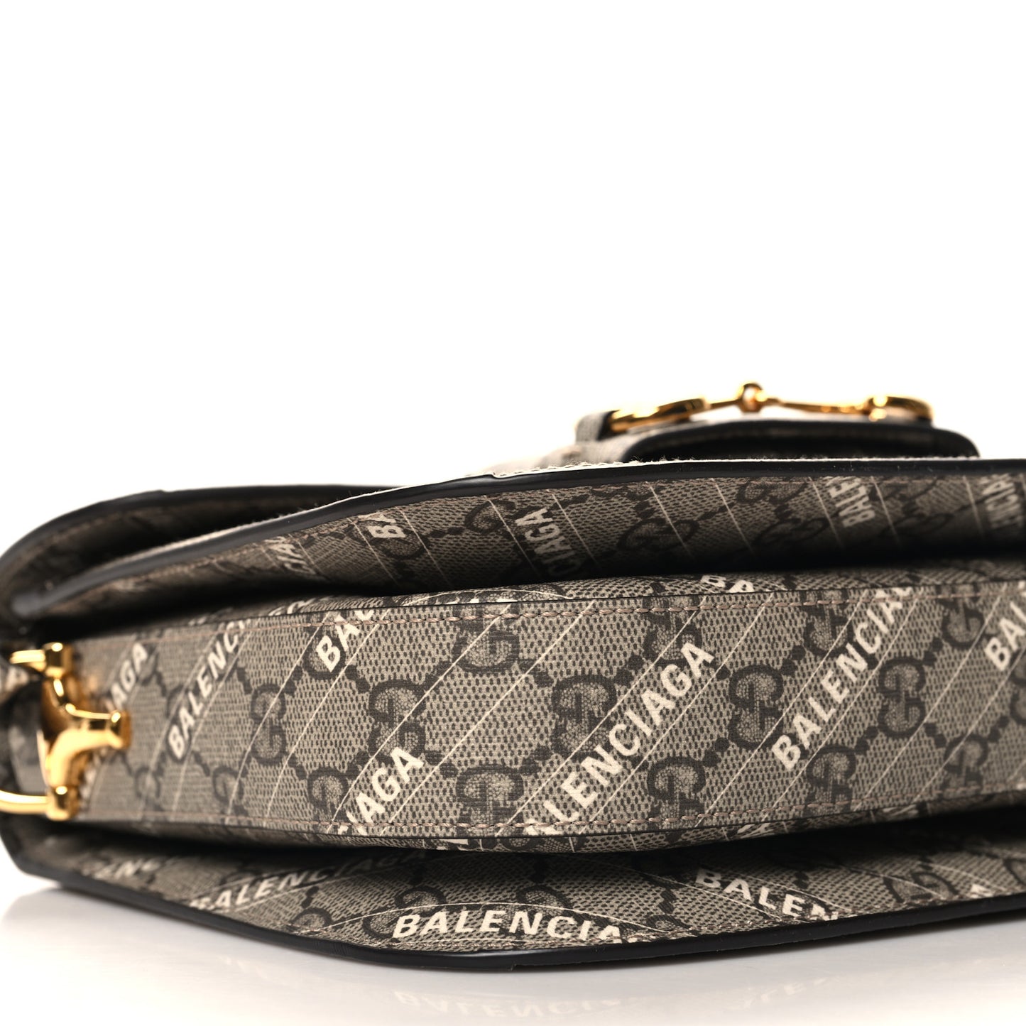 X BALENCIAGA GG Supreme Monogram Logo Print Horsebit 1955 Shoulder Bag Beige Ebony