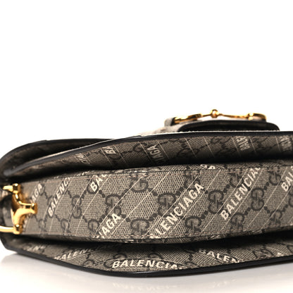 Gucci X BALENCIAGA GG Supreme Monogram Logo Print Horsebit 1955 Shoulder Bag Beige Ebony 9 of 10